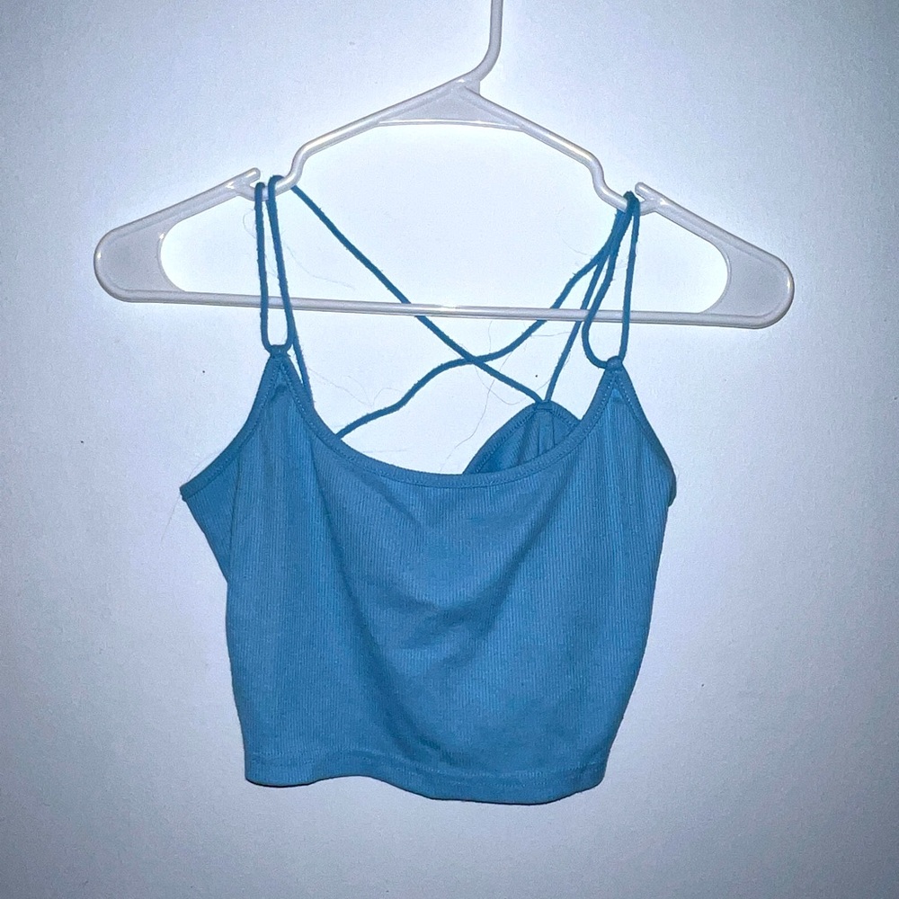 Red and light blue spaghetti strap tank top’s